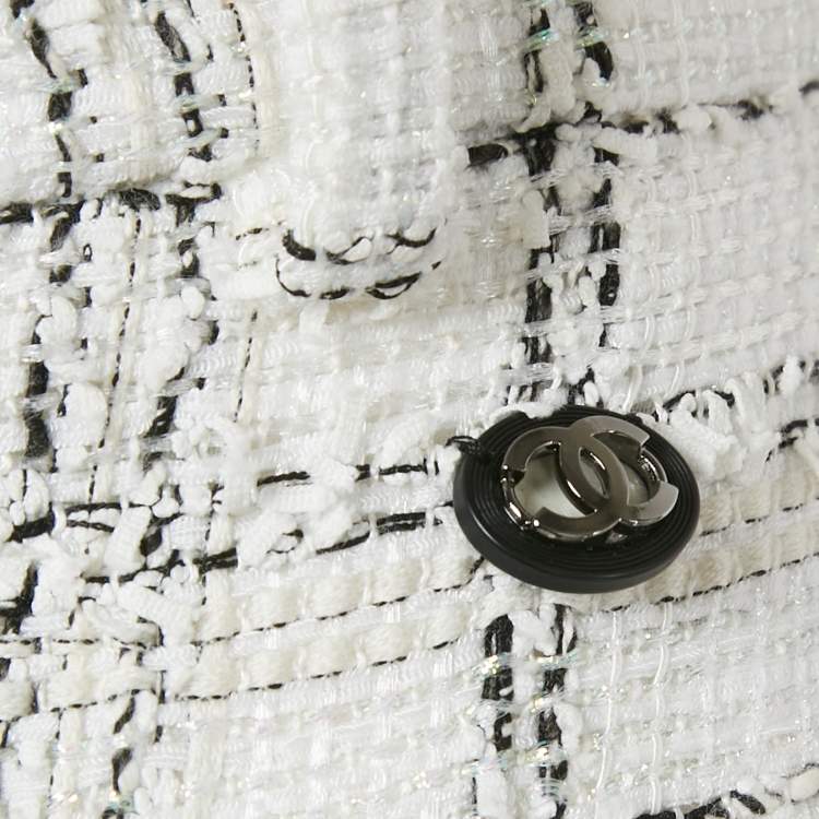 Pre Owned Chanel White Checkered Tweed Trousers S