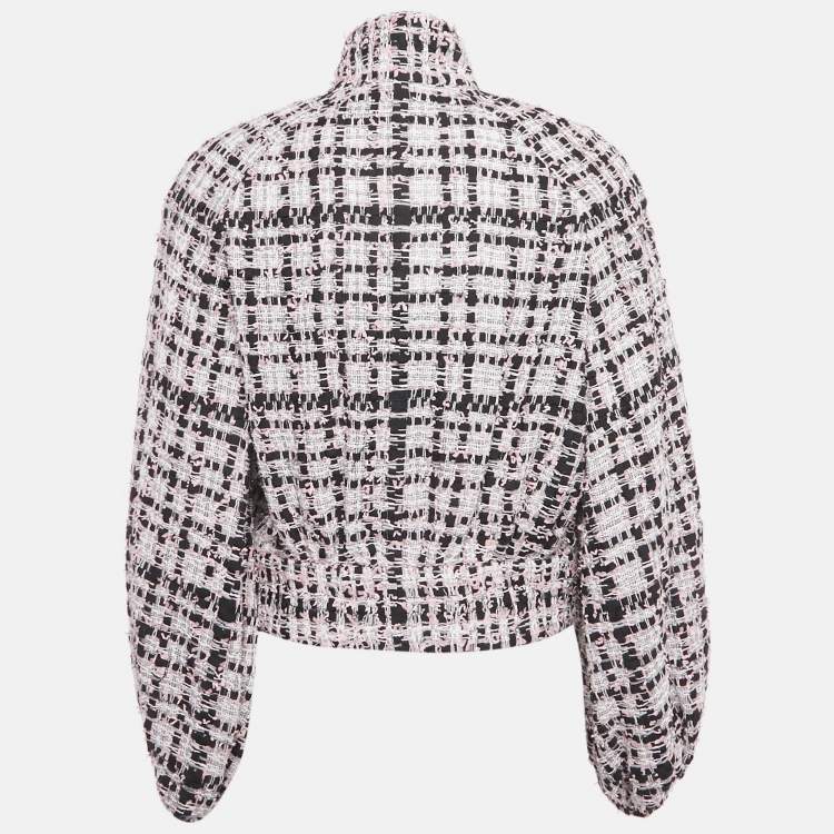 Pre Owned Chanel Pink/Black Tweed Zip-Up Jacket M