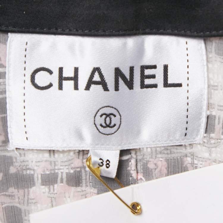 Pre Owned Chanel Pink/Black Tweed Zip-Up Jacket M