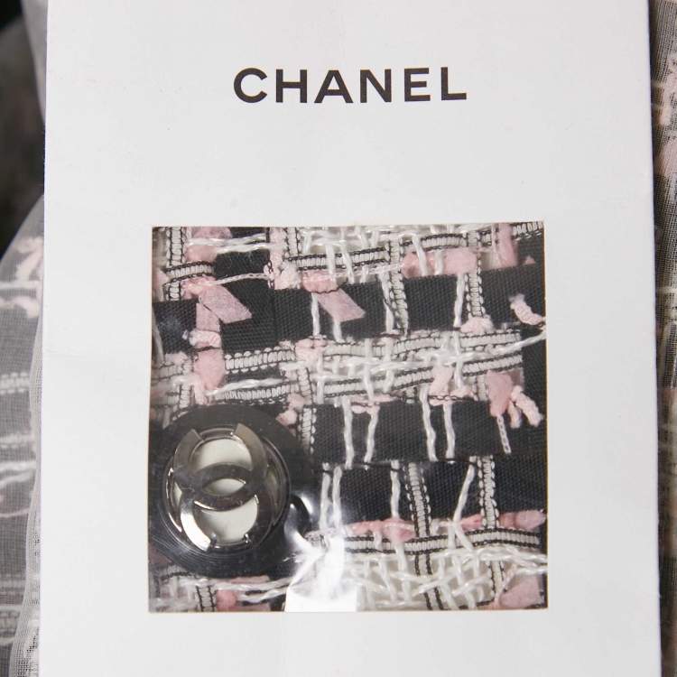 Pre Owned Chanel Pink/Black Tweed Zip-Up Jacket M