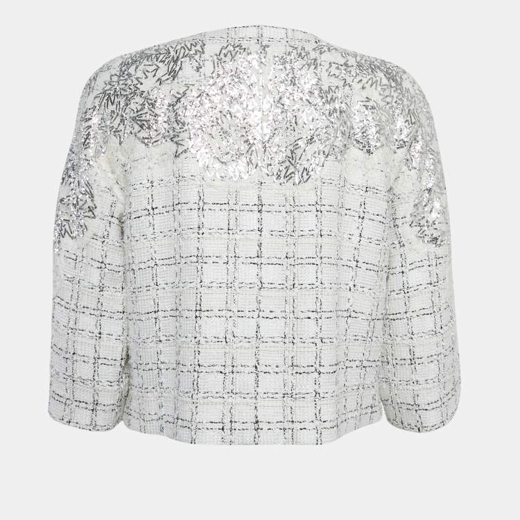 مملوكة مسبقًا Chanel White Metallic Tweed Button Detail Jacket S