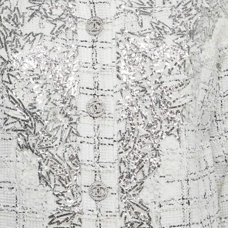 مملوكة مسبقًا Chanel White Metallic Tweed Button Detail Jacket S