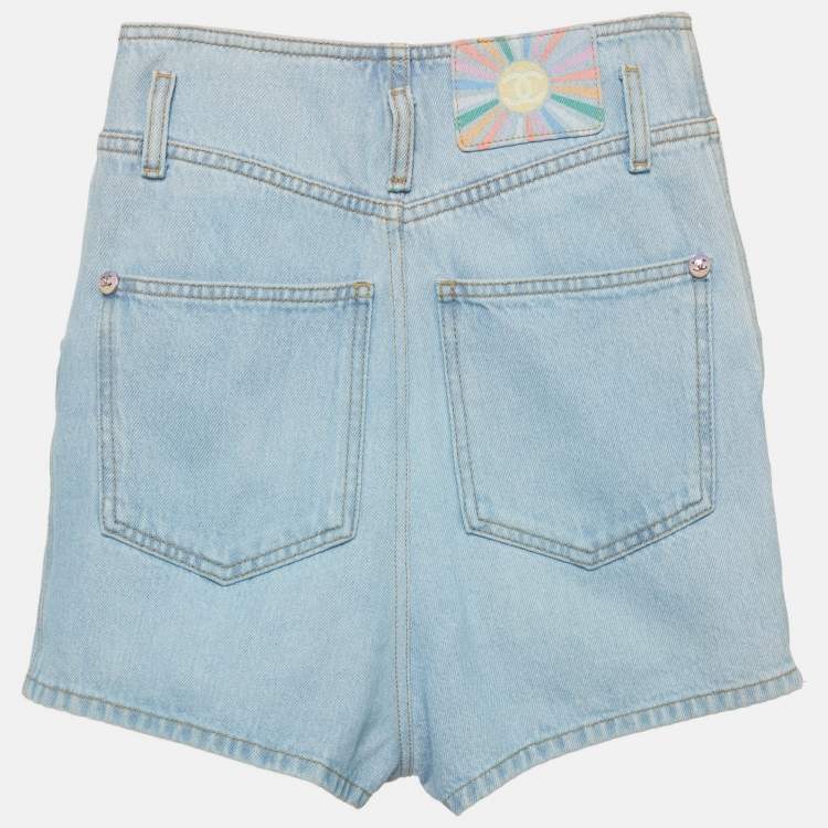 Pre Owned Chanel Blue Denim High-Waist Shorts S/Waist 24"