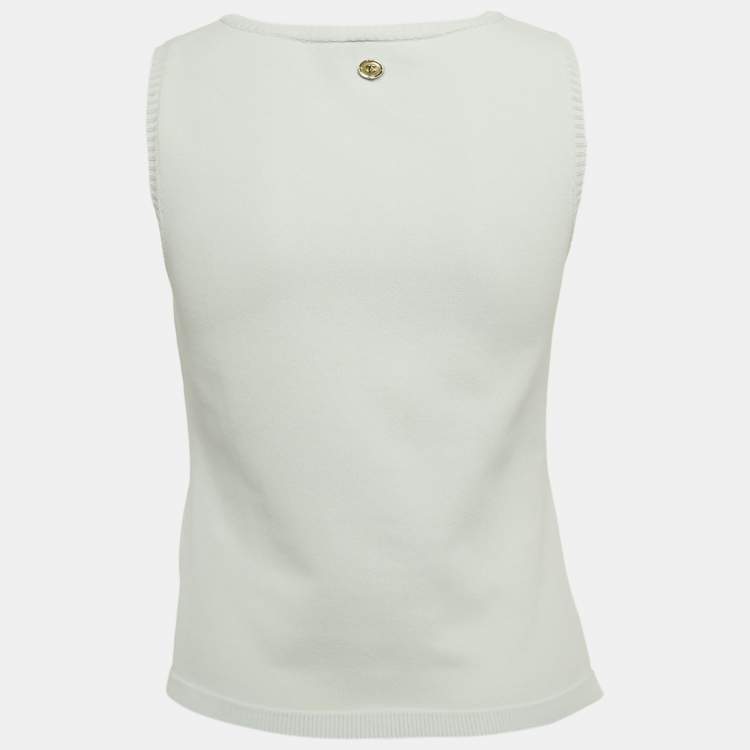 Pre Owned Chanel Blue Stretch Knit Tassel Detail Sleeveless Top M