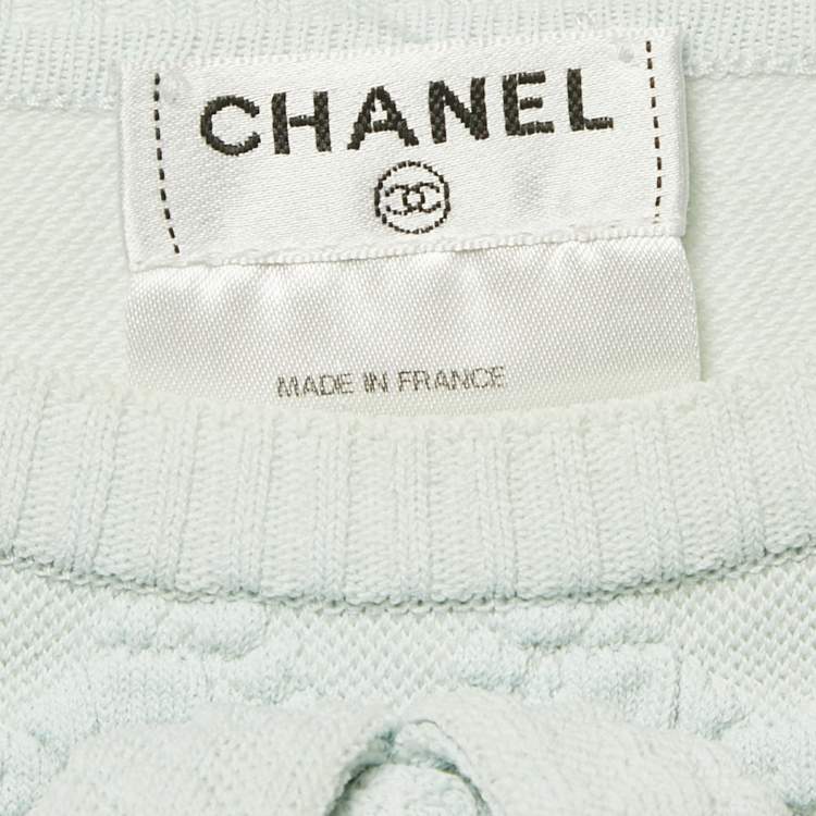 Pre Owned Chanel Blue Stretch Knit Tassel Detail Sleeveless Top M