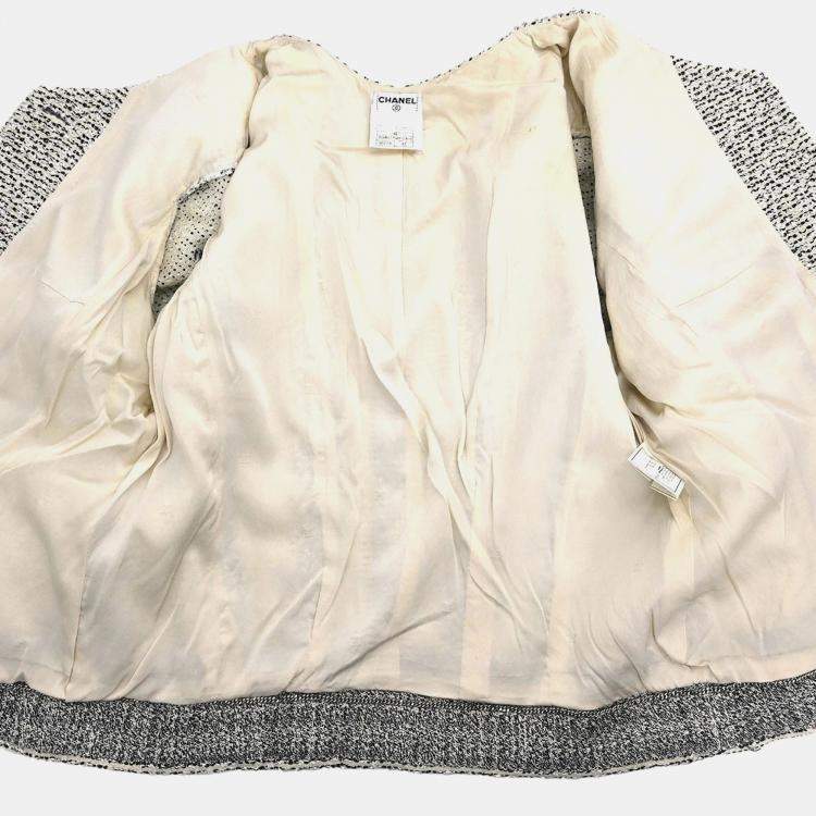 Pre Owned Chanel Single Breasted Collarless Jacket Gray 96A L