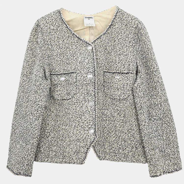 Pre Owned Chanel Single Breasted Collarless Jacket Gray 96A L