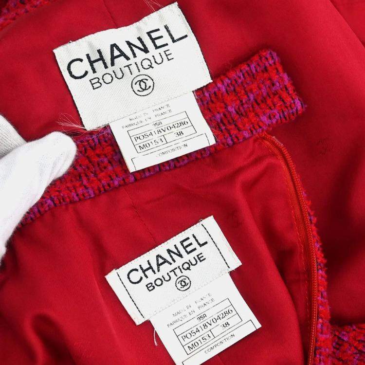 Pre Owned Chanel Setup Suit Jacket Skirt Red M