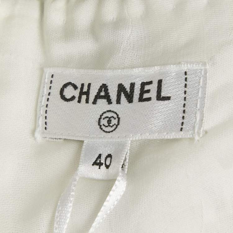 Pre Owned Chanel White/Blue Checks Tweed Halter Neck Crop Top M