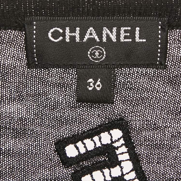 Pre Owned Chanel Black CC Logo Embroidered Eyelet Cotton Blend Short Sleeve T-Shirt S