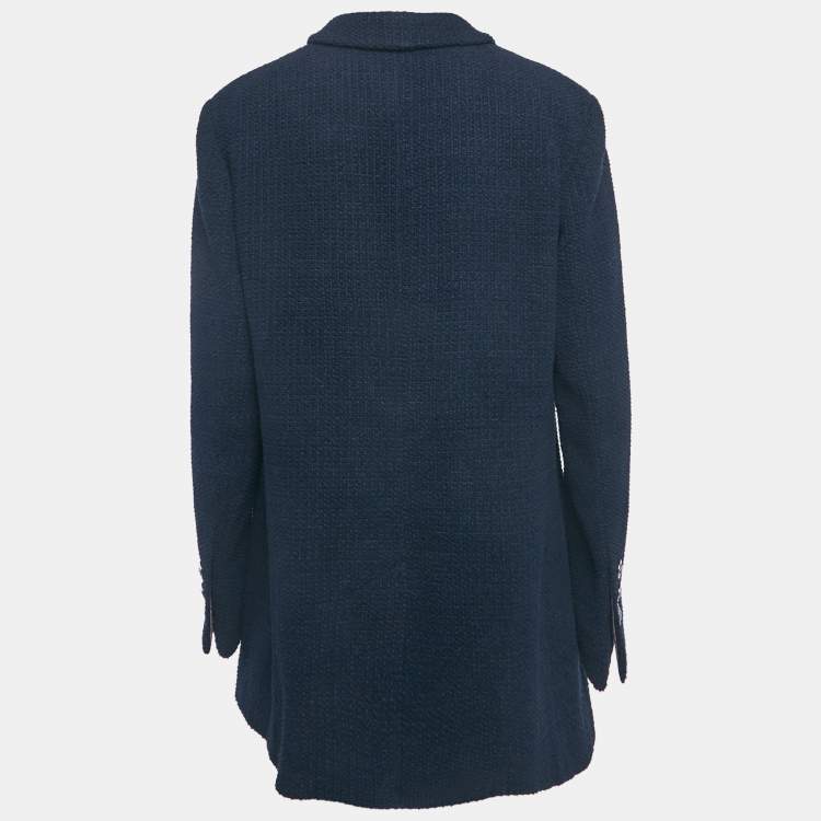 Pre Owned Chanel Navy Blue Tweed Button Detail Jacket XL