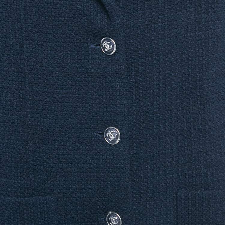 Pre Owned Chanel Navy Blue Tweed Button Detail Jacket XL
