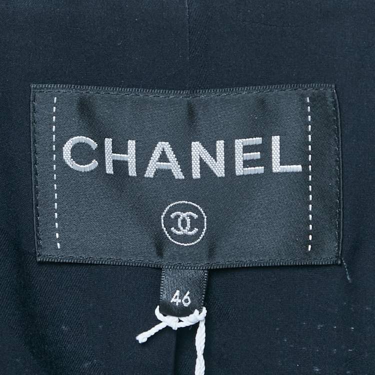 Pre Owned Chanel Navy Blue Tweed Button Detail Jacket XL
