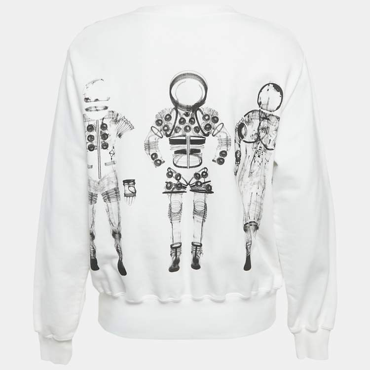 Pre Owned Chanel White Printed Cotton Sweatshirt M