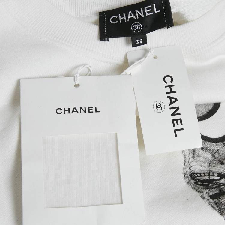 Pre Owned Chanel White Printed Cotton Sweatshirt M