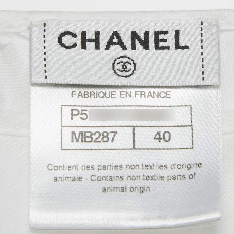 Pre Owned Chanel White Embroidered Cotton Collar M