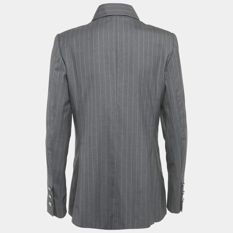 مملوكة مسبقًا Chanel Grey Striped Wool Jacket M