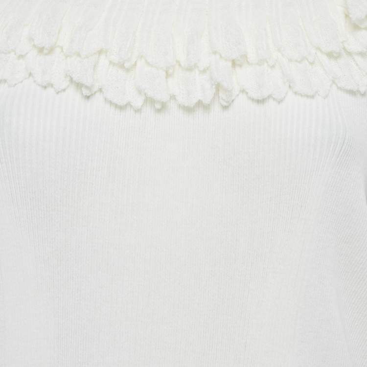 Pre Owned Chanel Cream Knit Frill Detail Jumper M