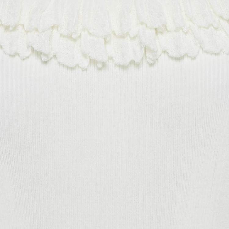 Pre Owned Chanel Cream Knit Frill Detail Jumper M