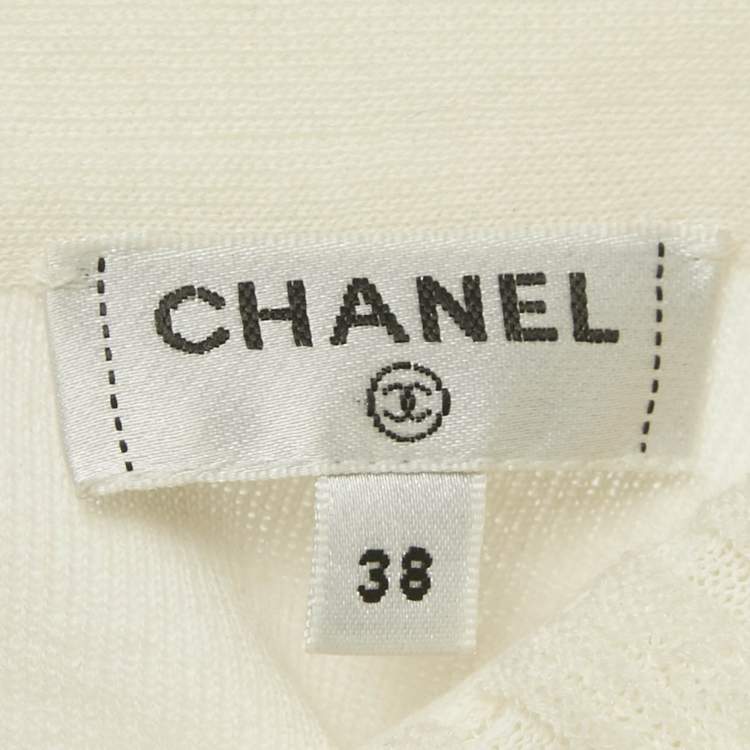 Pre Owned Chanel Cream Knit Frill Detail Jumper M