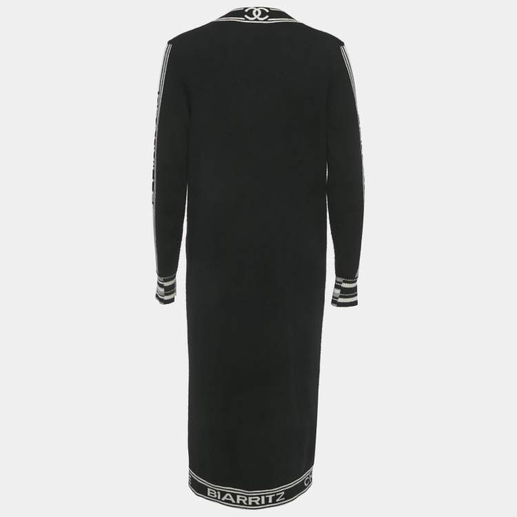 Pre Owned Chanel Black Cashmere Logo Band Long Button Down Cardigan S 