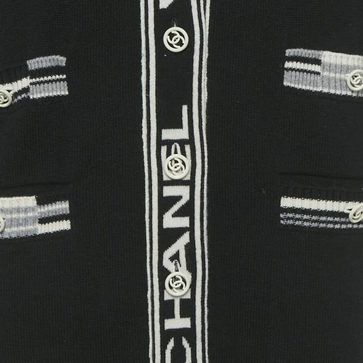 Pre Owned Chanel Black Cashmere Logo Band Long Button Down Cardigan S 