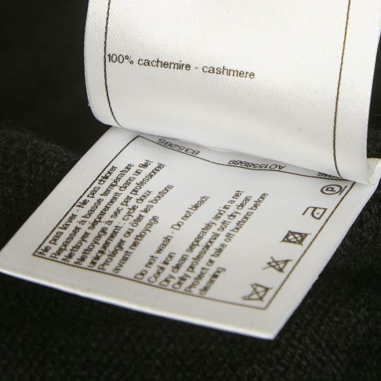 Pre Owned Chanel Black Cashmere Logo Band Long Button Down Cardigan S 