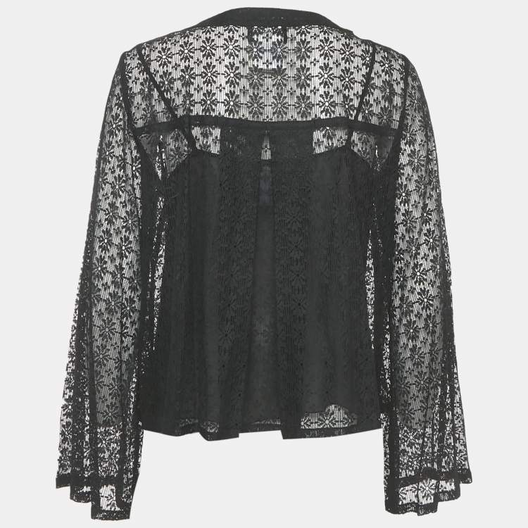 Pre Owned Chanel Black Floral Lace Detail Top L