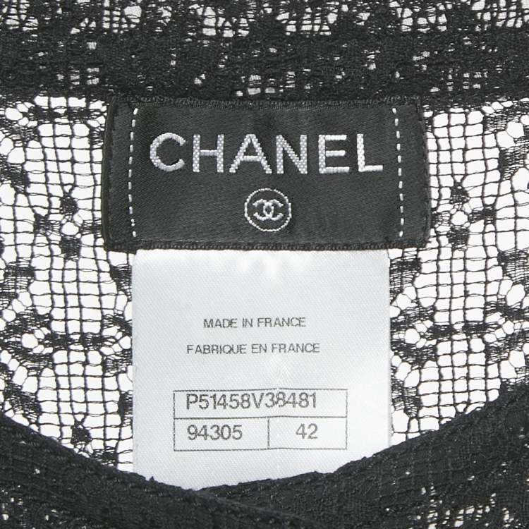 Pre Owned Chanel Black Floral Lace Detail Top L