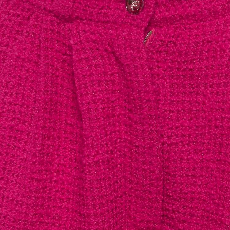 Pre Owned Chanel Pink Tweed Patch Pockets Detail Wide Leg Pants S