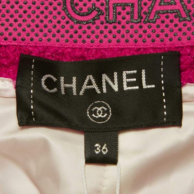 Pre Owned Chanel Pink Tweed Patch Pockets Detail Wide Leg Pants S