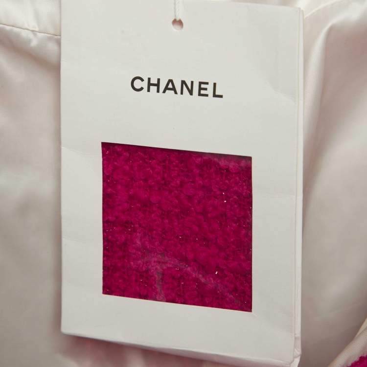 Pre Owned Chanel Pink Tweed Patch Pockets Detail Wide Leg Pants S