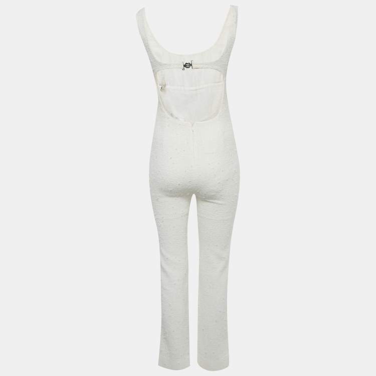 Pre Owned Chanel White Tweed Backless Jumpsuit S
