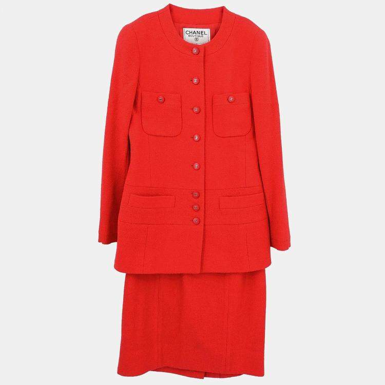 Pre Owned Chanel Setup Suit Jacket Skirt Red 96P #36