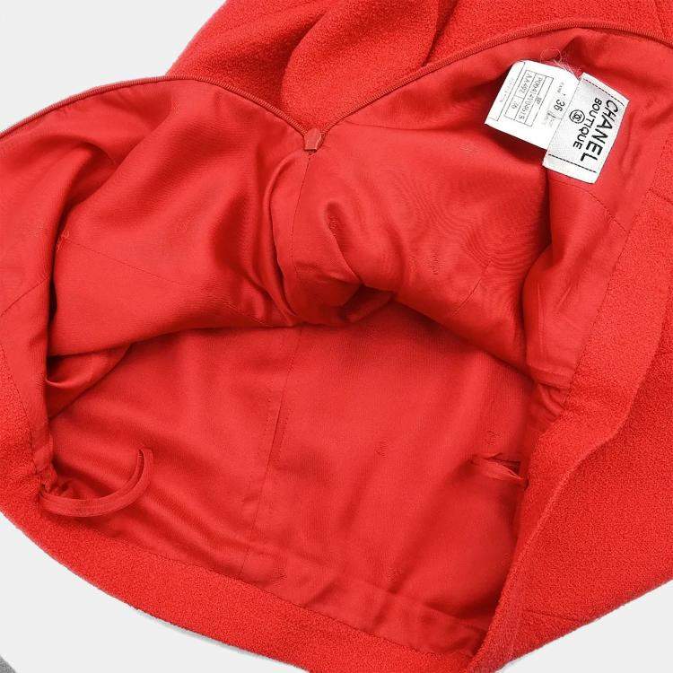 Pre Owned Chanel Setup Suit Jacket Skirt Red 96P #36
