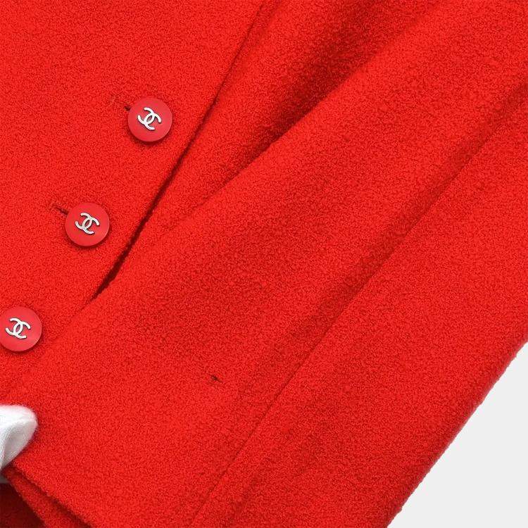 Pre Owned Chanel Setup Suit Jacket Skirt Red 96P #36