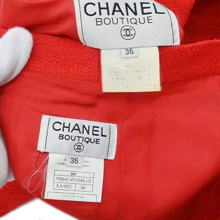 Pre Owned Chanel Setup Suit Jacket Skirt Red 96P #36