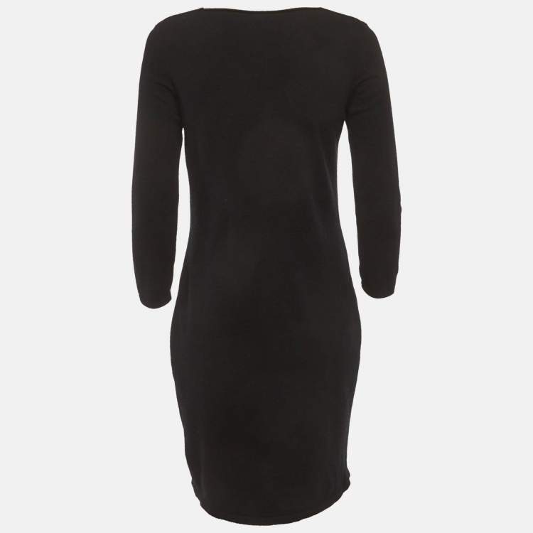 مملوكة مسبقًا Chanel Black Leather Trim Cashmere Mini Dress M