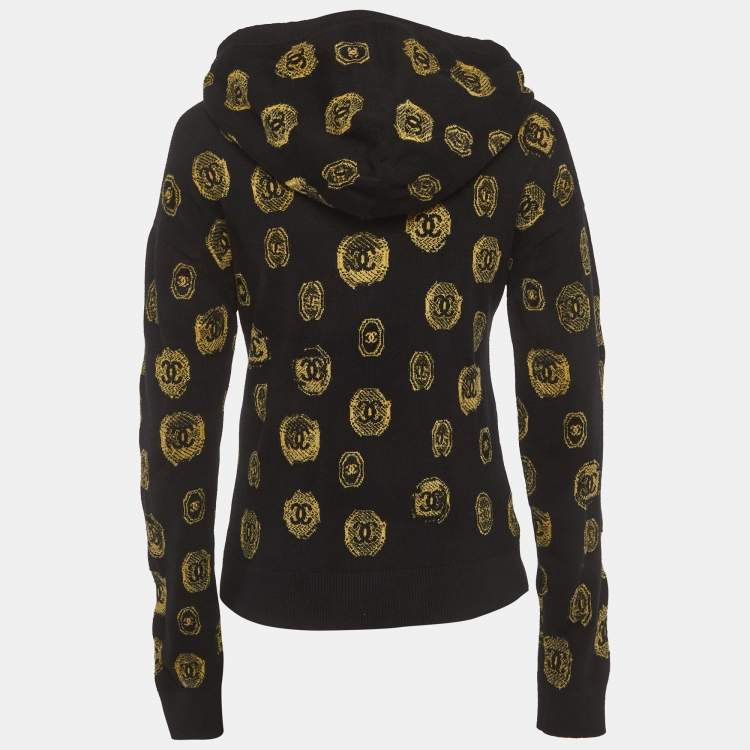 Pre Owned Chanel Black CC Coin Knit Hooded Pullover M