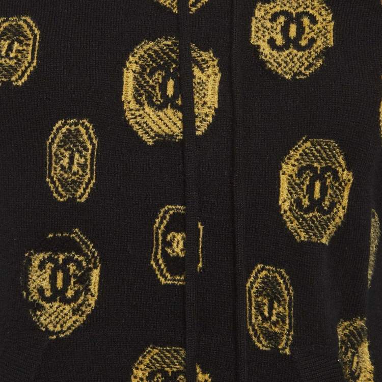 Pre Owned Chanel Black CC Coin Knit Hooded Pullover M