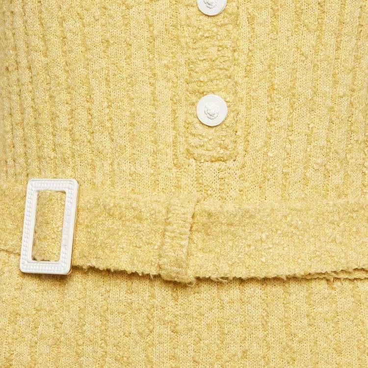 Pre Owned Chanel Yellow Cotton Knit Belted Midi Dress M