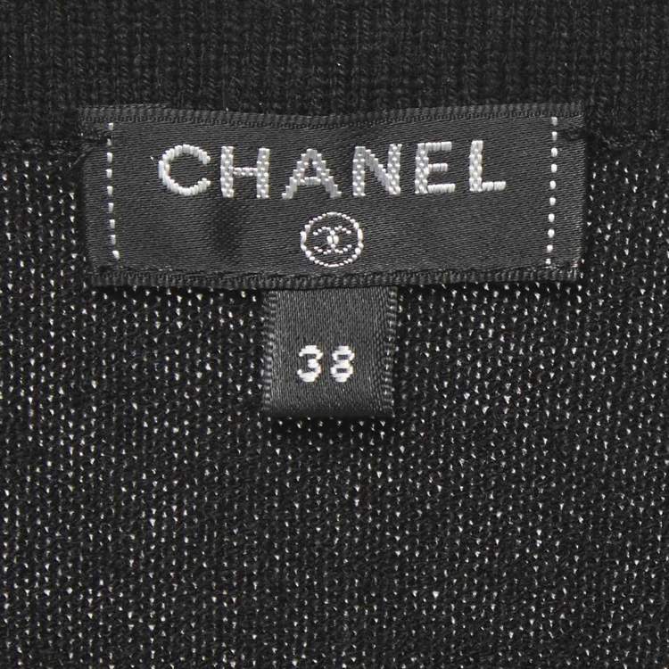 Pre Owned Chanel Black Coin Intarsia Cashmere Button Front Cardigan M