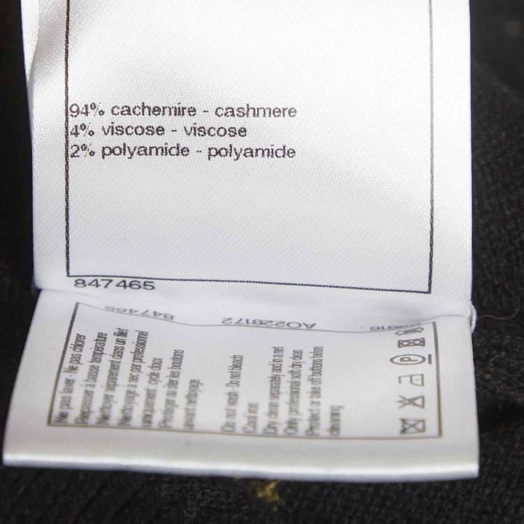 Pre Owned Chanel Black Coin Intarsia Cashmere Button Front Cardigan M