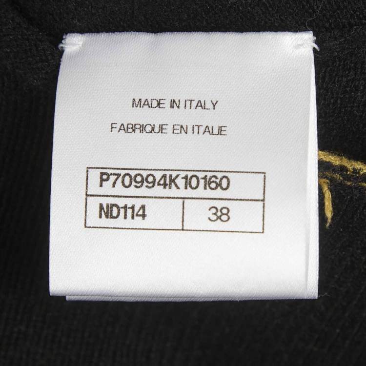 Pre Owned Chanel Black Coin Intarsia Cashmere Button Front Cardigan M