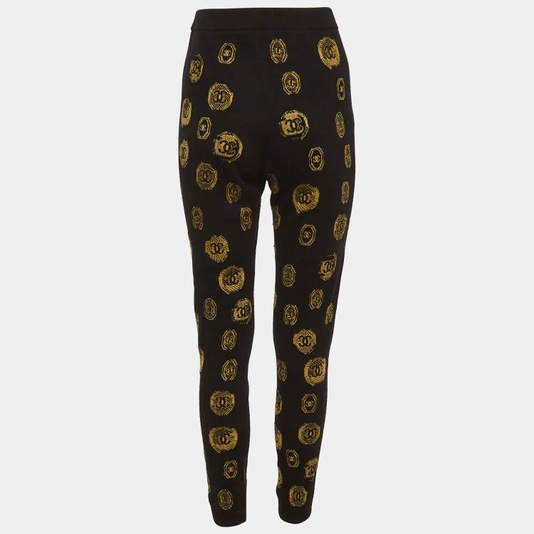 Pre Owned Chanel Black Coin Intarsia Knit Cashmere Pants M