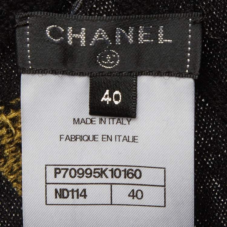 Pre Owned Chanel Black Coin Intarsia Knit Cashmere Pants M
