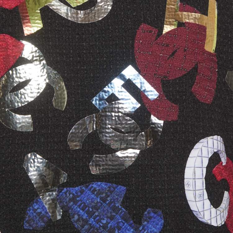 Pre Owned Chanel Black Jersey Multicolor CC Logo Detail Sweatshirt M