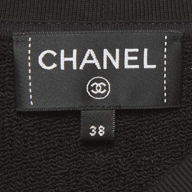 Pre Owned Chanel Black Jersey Multicolor CC Logo Detail Sweatshirt M
