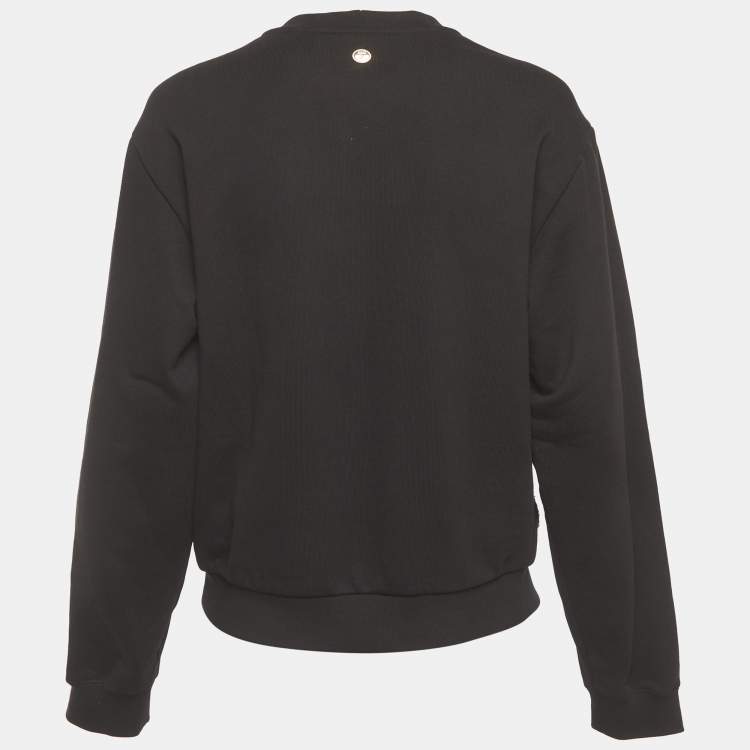 Pre Owned Chanel Black Jersey Multicolor CC Logo Detail Sweatshirt M