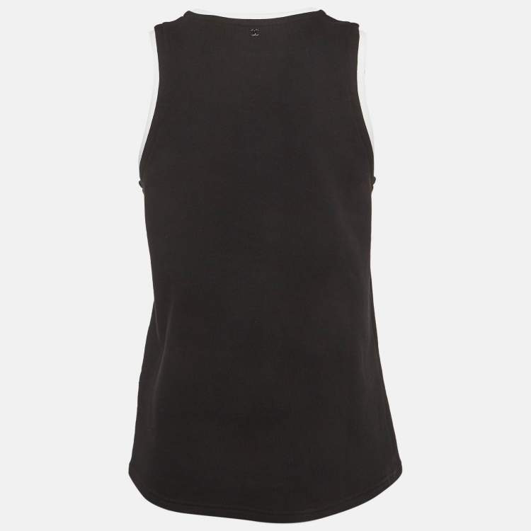 Pre Owned Chanel Black Graphic Print Jersey Tank Top M